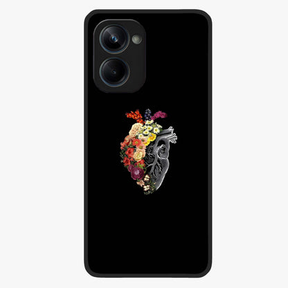 Heart With Flowers Glass Case showing flat back view with heart shaped floral artwork and glossy glass finish.