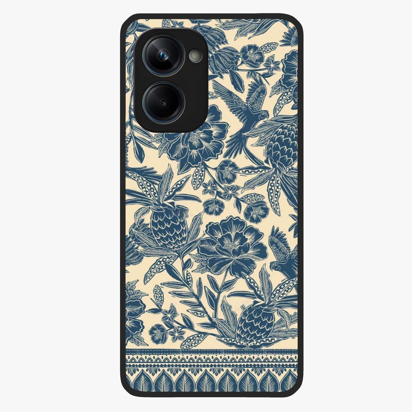 Heirloom Wild Bloom Glass Case showing flat back view with vintage inspired wild flower artwork and glossy glass finish.