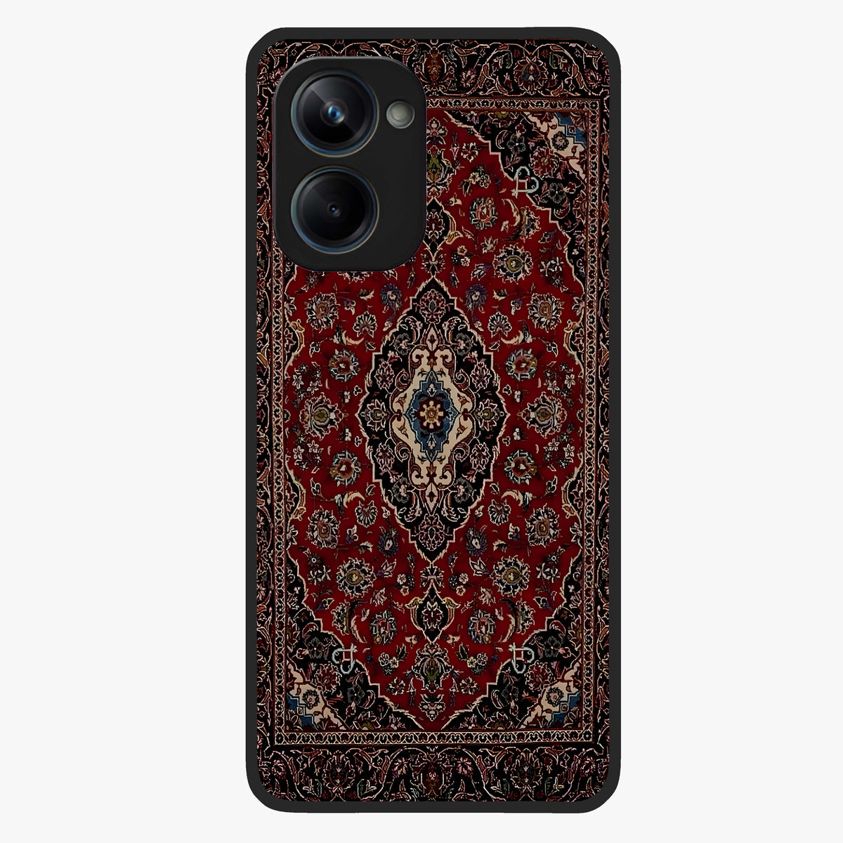 Heritage Carpet Royale Glass Case showing flat back view with ornate Persian carpet inspired pattern and glossy glass finish.