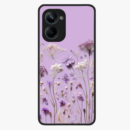 Lavender Blossom Dream Glass Case showing flat back view with soft lavender floral artwork and glossy glass finish.
