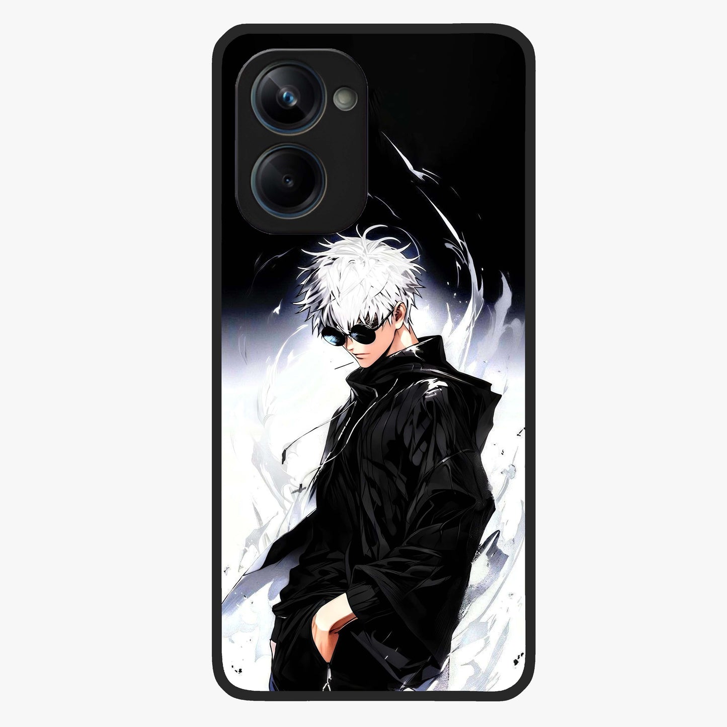 Limitless Shadow King Glass Case showing flat back view with powerful shadow warrior artwork and glossy glass finish.