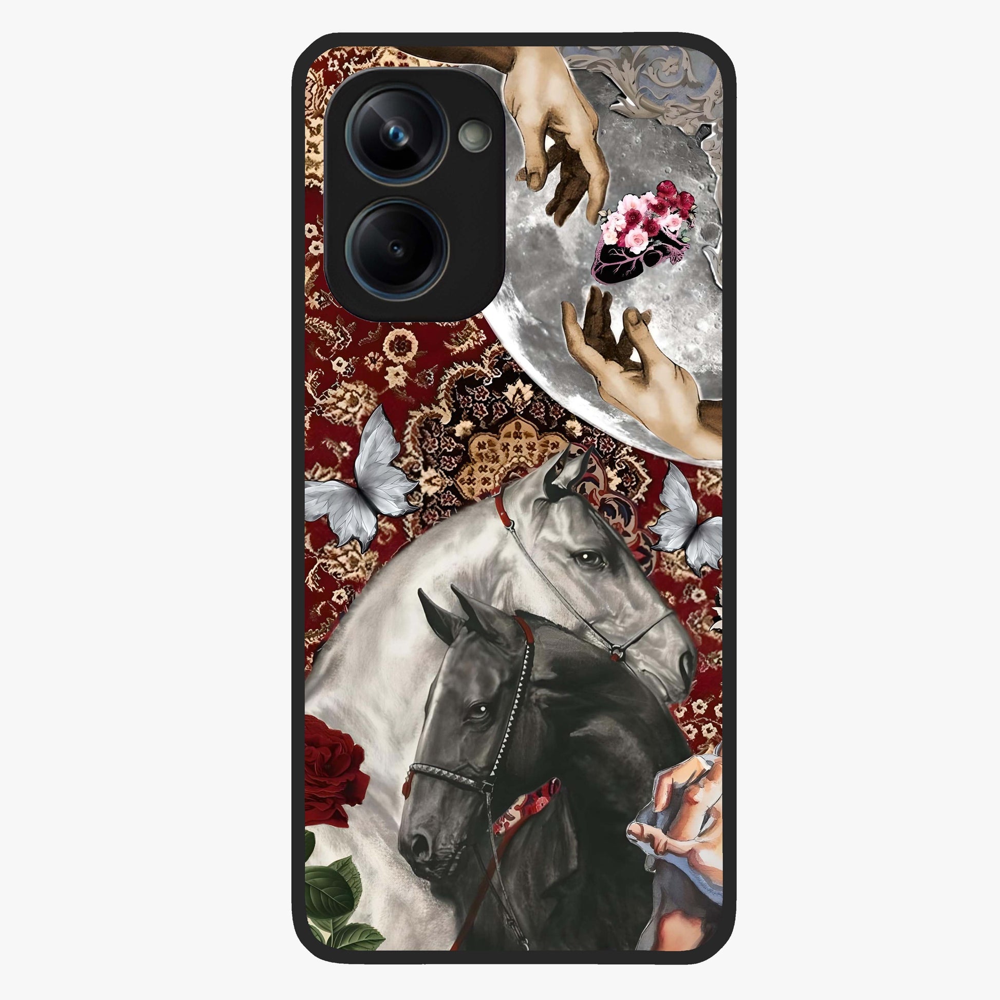 Moonlit Royal Stallion Glass Case showing flat back view with majestic horse under moonlight artwork and glossy glass finish.