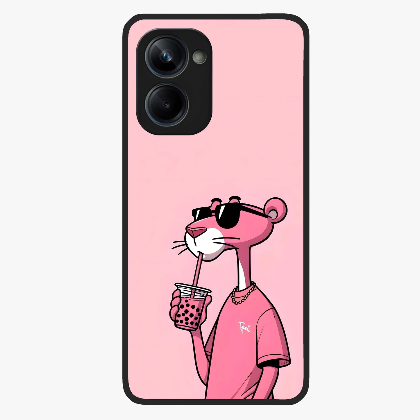 Pink Panther Glass Case showing flat back view with iconic pink panther artwork and glossy glass finish.