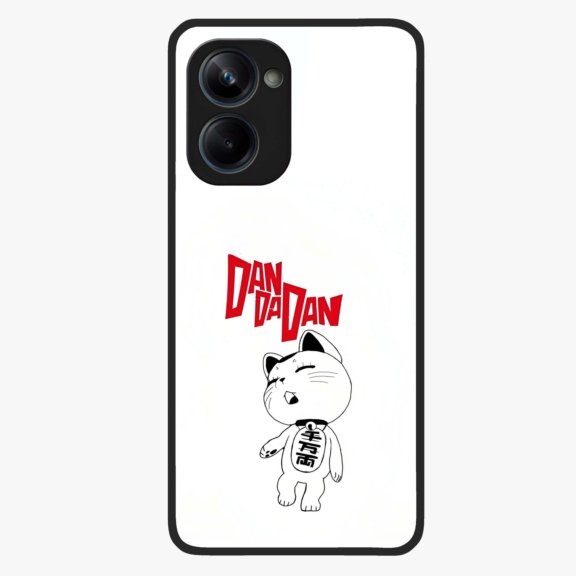 Playful Spirit Charm Glass Case showing flat back view with cheerful charm themed artwork and glossy glass finish.