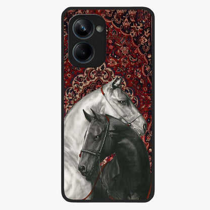 Regal Stallion Tapestry Glass Case showing flat back view with majestic horse tapestry artwork and glossy glass finish.