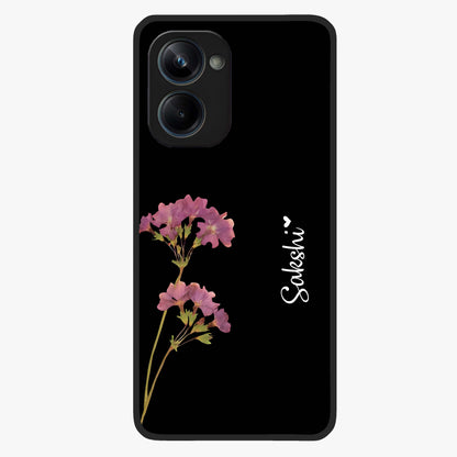 Riching Lavender Flower Custom Name Glass Case showing flat back view with lavender floral artwork and personalized name design.