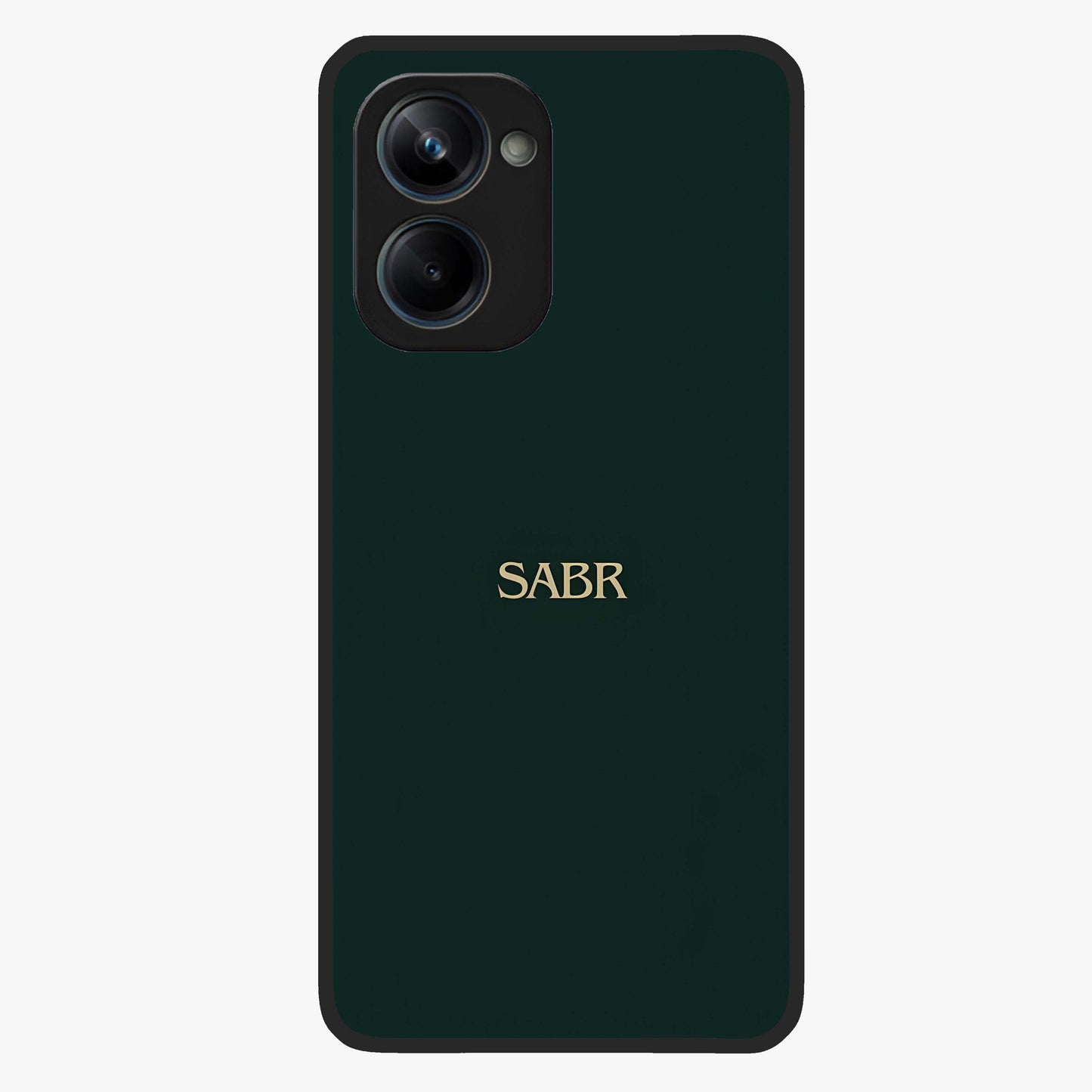 Sabr Minimal Patience Glass Case showing flat back view with minimalist typography artwork and glossy glass finish.