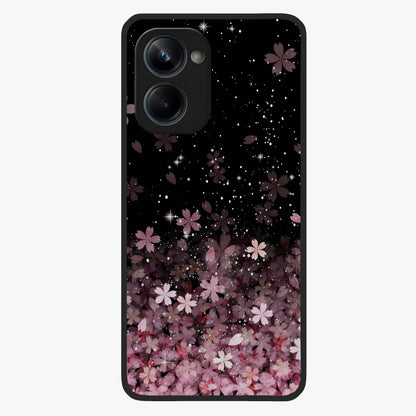 Small Starry Flowers Glass Case showing flat back view with delicate starry floral artwork and glossy glass finish.