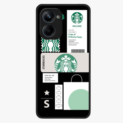Starbucks Mocha Glass Case showing flat back view with coffee inspired artwork and glossy glass finish.