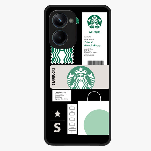 Starbucks Mocha Glass Case showing flat back view with coffee inspired artwork and glossy glass finish.