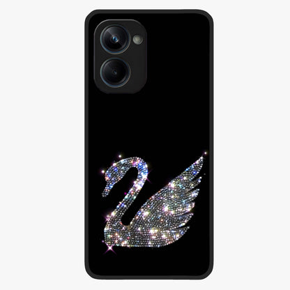 Starlit Swan Grace Glass Case showing flat back view with graceful swan artwork under starry sky and glossy glass finish.