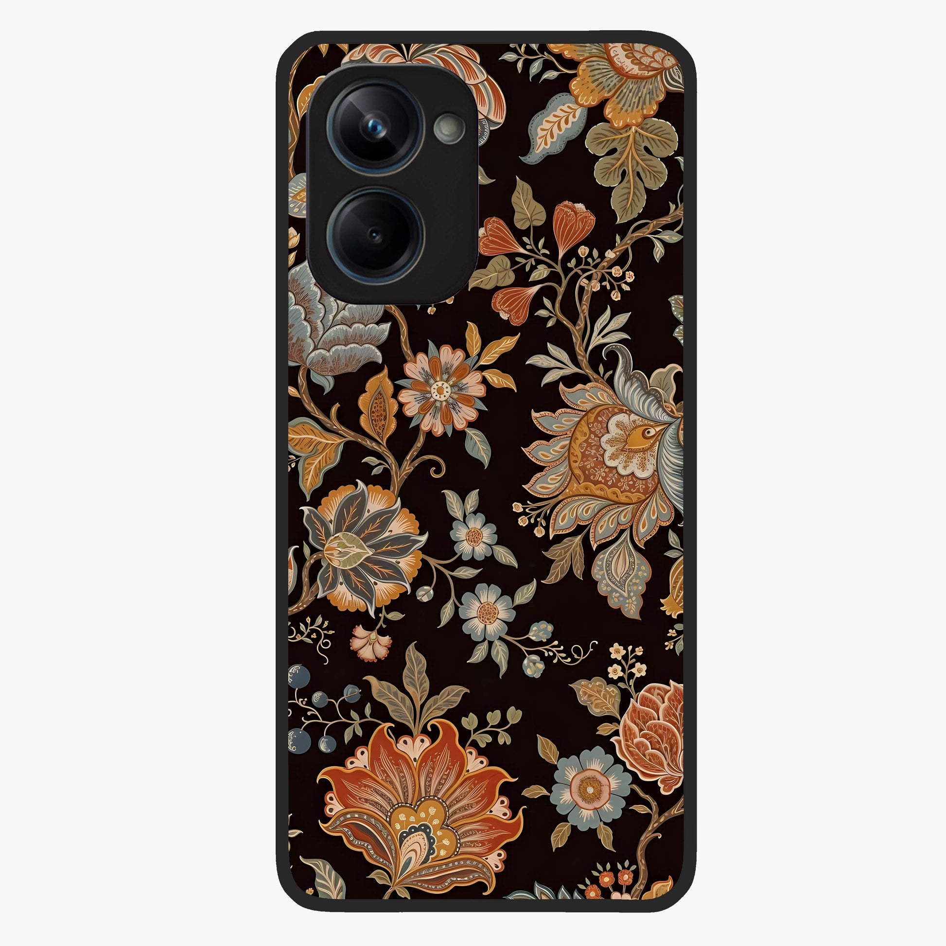 Vintage Floral Dream Glass Case showing flat back view with classic floral artwork and glossy glass finish.