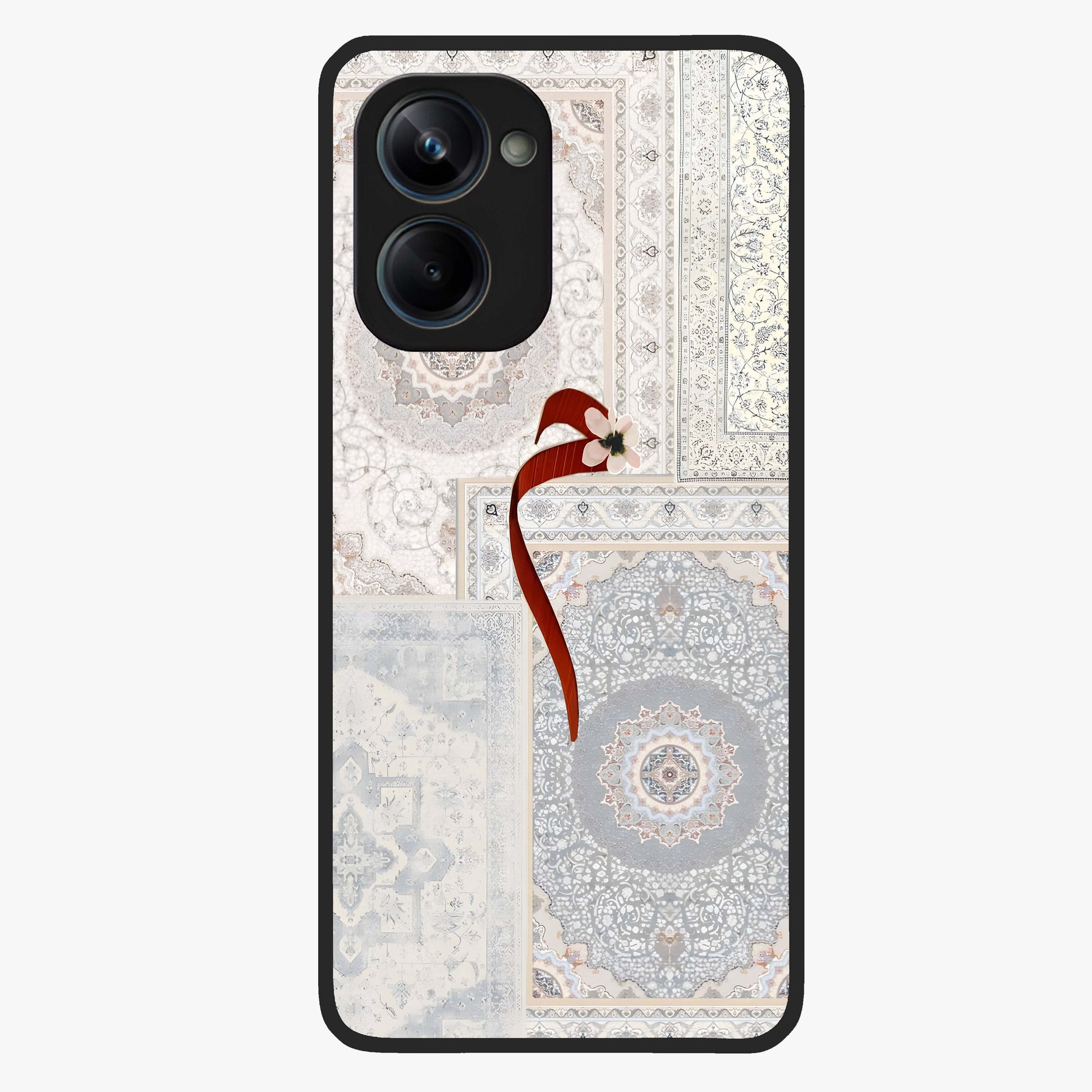 White Aesthetic Bow Glass Case showing flat back view with minimal bow artwork and glossy glass finish.