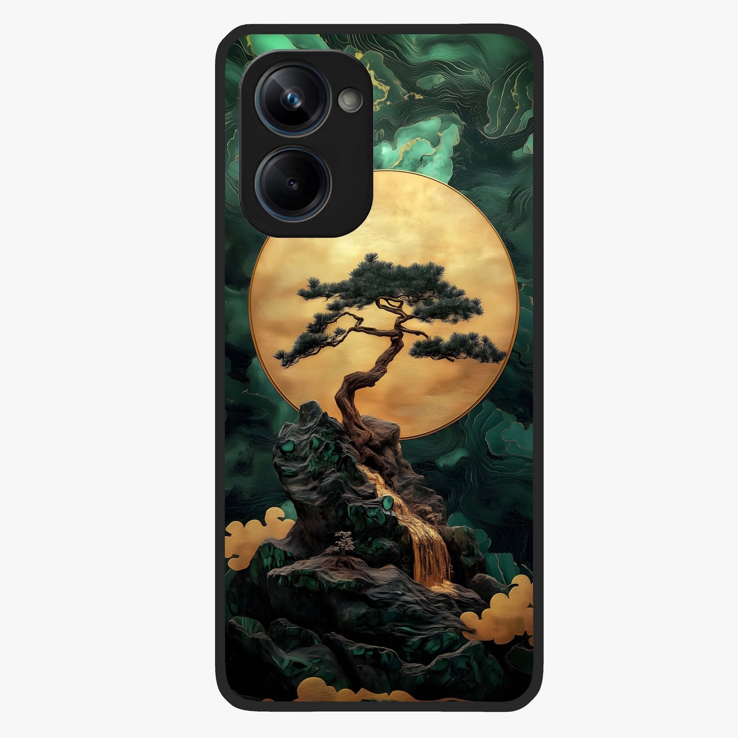 Zen Moon Rise Glass Case showing flat back view with calm moonrise artwork and glossy glass finish.