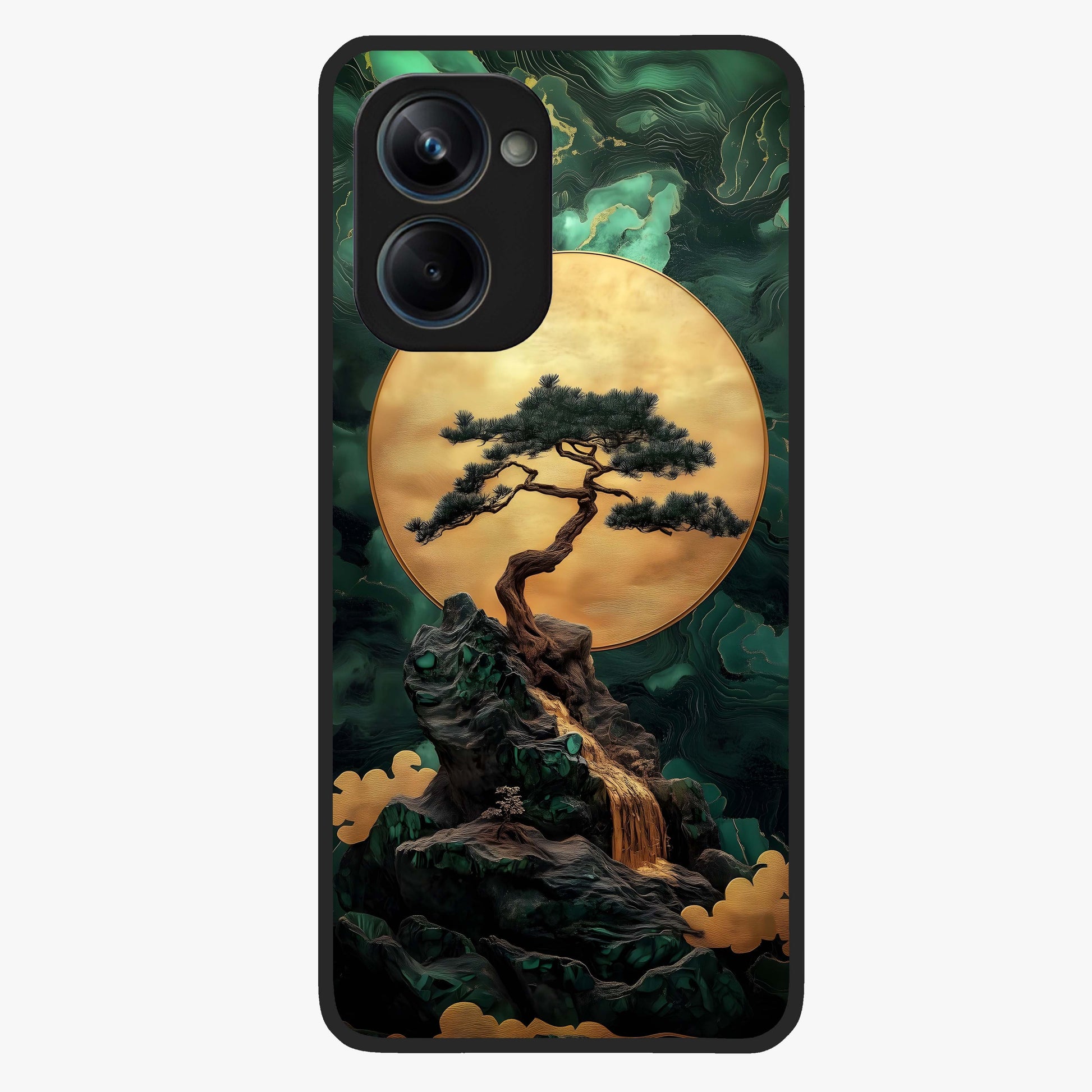 Zen Moon Rise Glass Case showing flat back view with calm moonrise artwork and glossy glass finish.