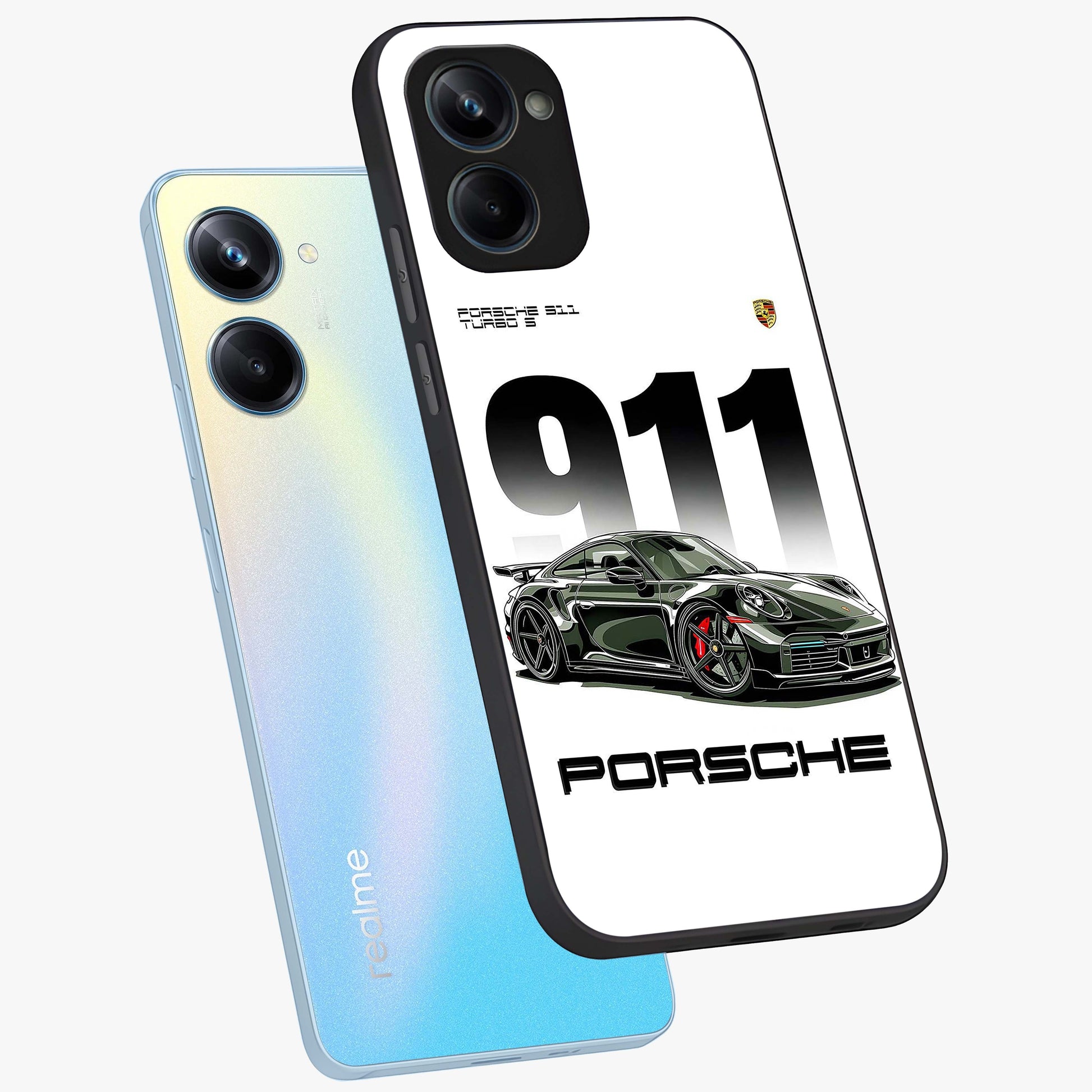 911 Turbo Dominance Glass Case displayed in premium angled mockup highlighting sporty car illustration and sleek glass surface.