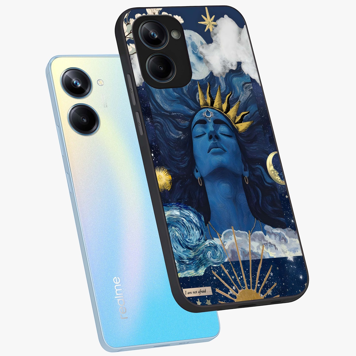 Aesthetic Lord Shiva Glass Case displayed in angled mockup highlighting spiritual Shiva illustration and sacred aesthetic design.