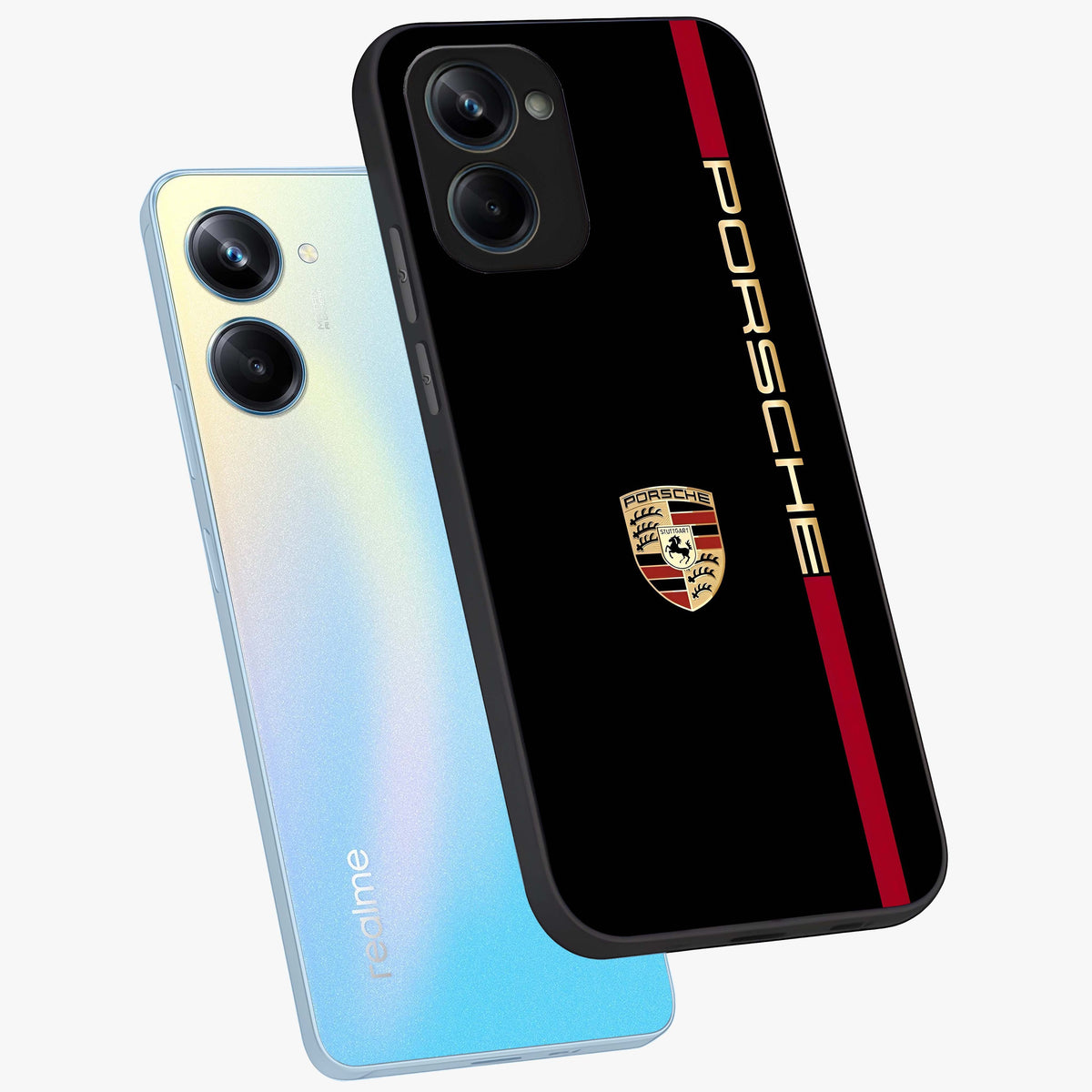 Black Minimal Porsche Glass Case displayed in angled mockup highlighting modern minimal car illustration and clean aesthetic design.