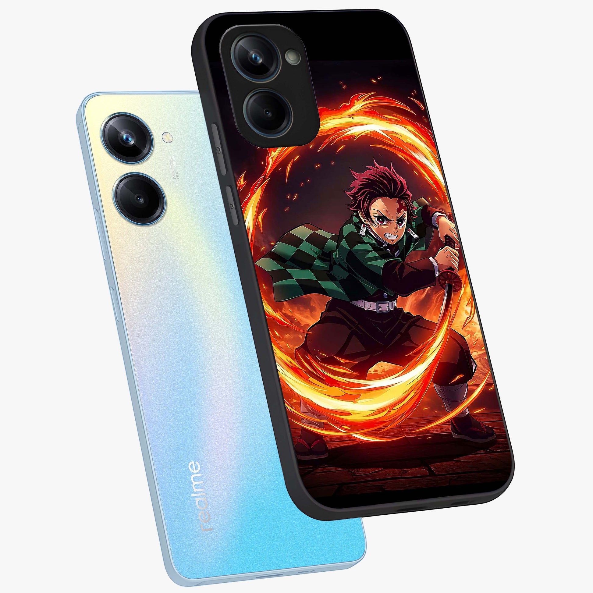Blazing Sword Resolve Glass Case displayed in angled mockup highlighting powerful sword illustration and bold fantasy theme.