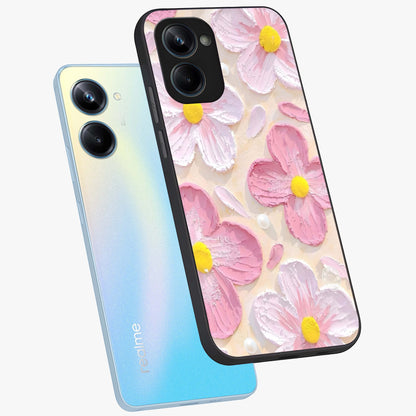 Blush Bloom Texture Glass Case displayed in angled mockup highlighting subtle bloom pattern with aesthetic pastel design.