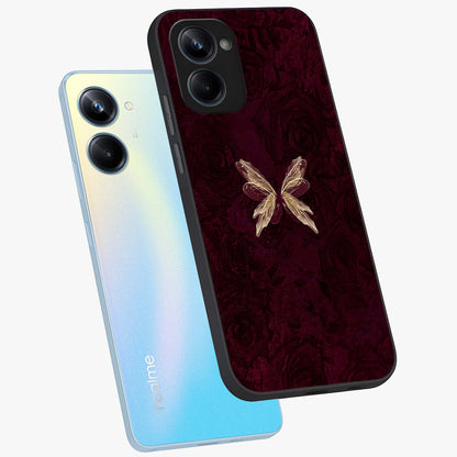 Crimson Fade Butterfly Glass Case displayed in angled mockup highlighting elegant butterfly design with crimson gradient aesthetic.