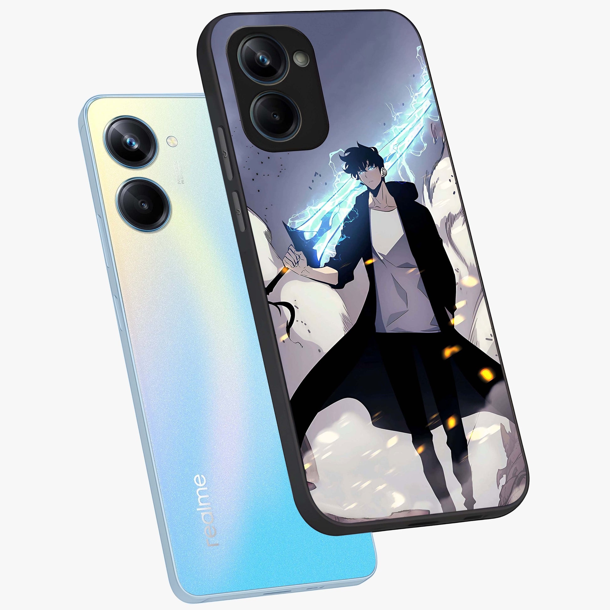 Dark Lightning Anime Warrior Glass Case displayed in angled mockup highlighting powerful lightning themed anime illustration.