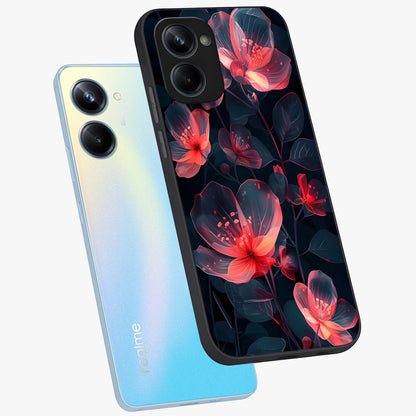 Dark Shade of Flower Glass Case displayed in angled mockup highlighting moody floral illustration with aesthetic dark tones.