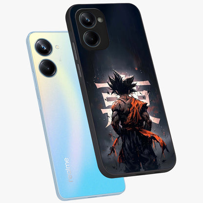 Dark Warrior In Rain Glass Case displayed in angled mockup highlighting dramatic warrior illustration with dark rain aesthetic.
