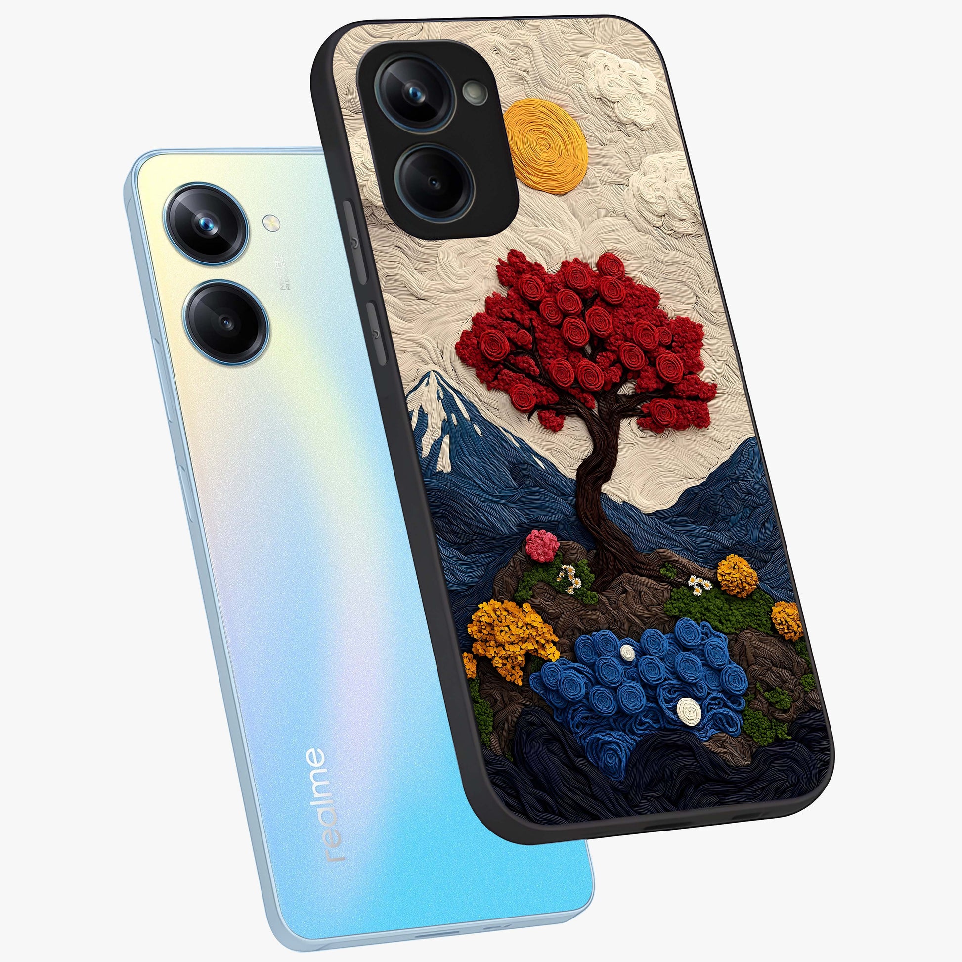 Eternal Nature Tapestry Glass Case displayed in angled mockup highlighting detailed botanical pattern with artistic aesthetic.