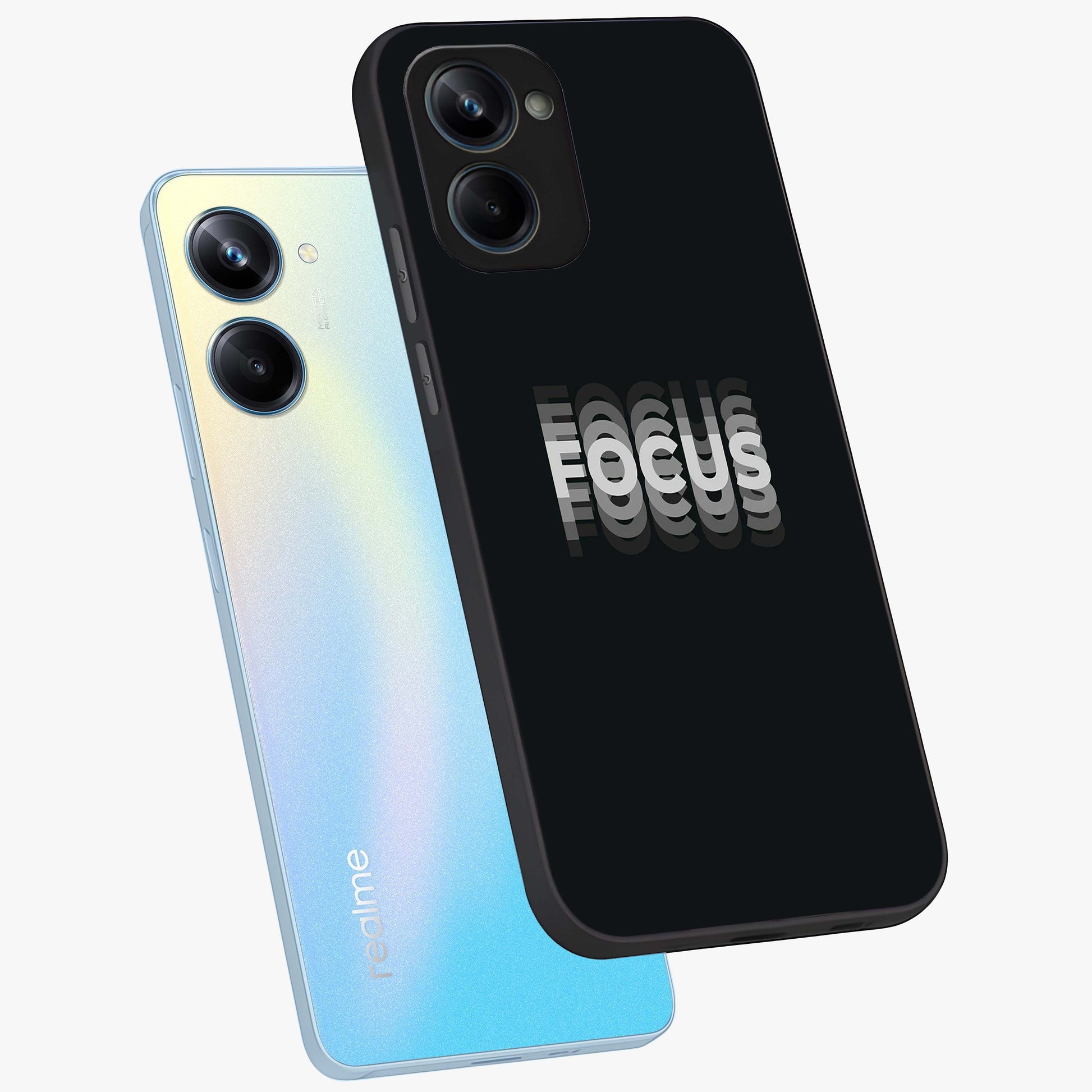 Focus Mode On Glass Case displayed in angled mockup highlighting clean minimal text artwork with modern aesthetic style.