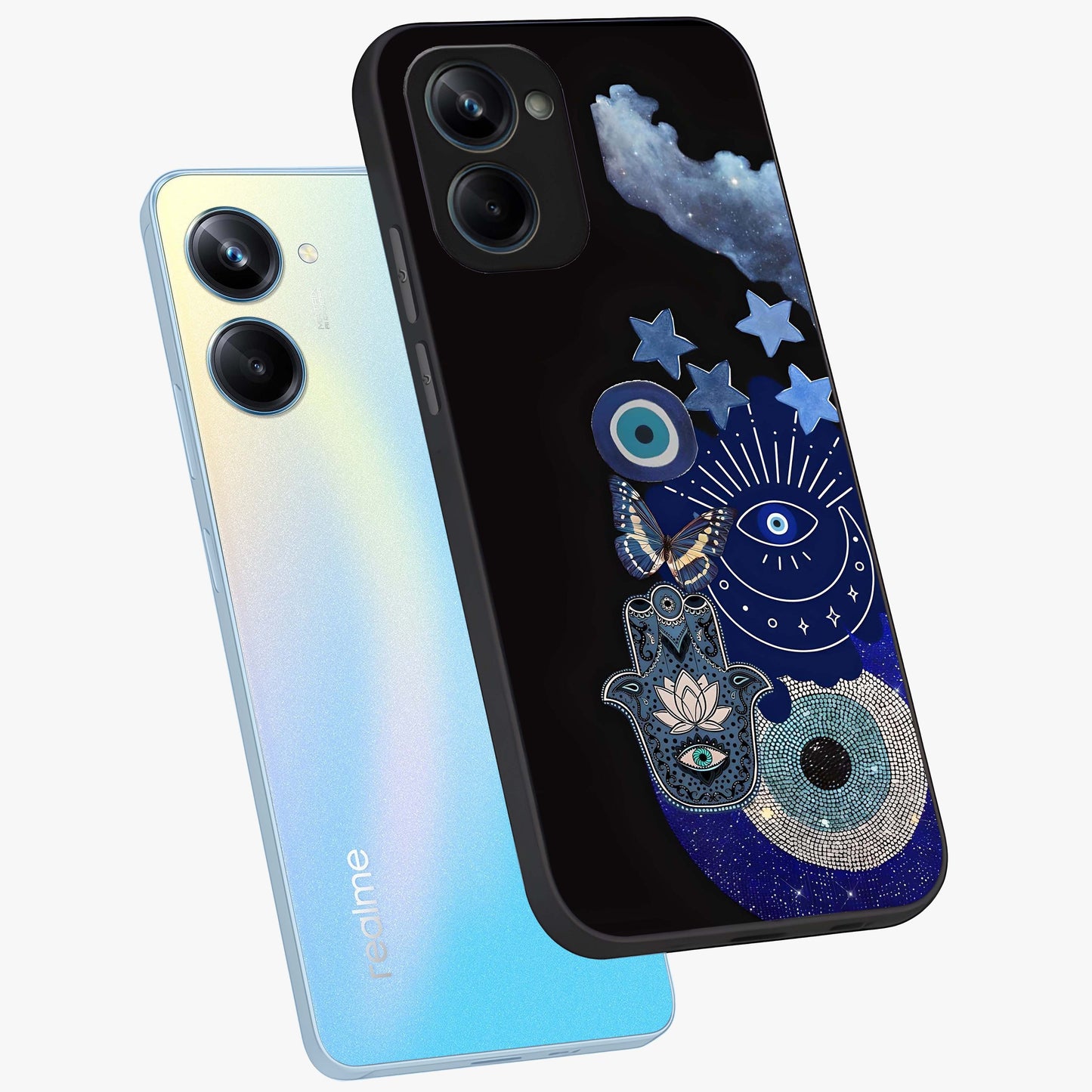 Galactic Charm Cluster Glass Case displayed in angled mockup highlighting luminous galaxy inspired design with dreamy aesthetic.