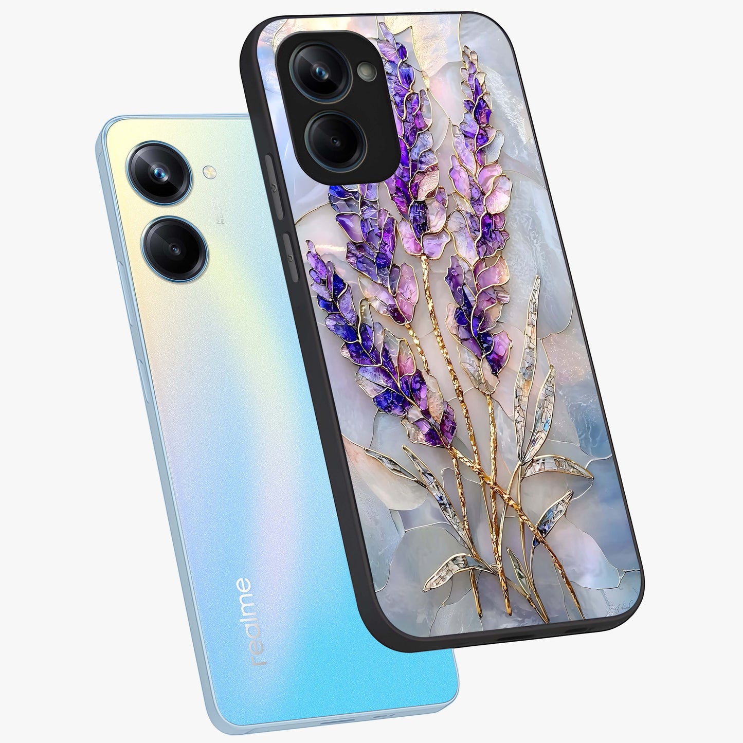 Lavender Dream Glow Glass Case displayed in angled mockup highlighting dreamy purple glow design with soft artistic style.