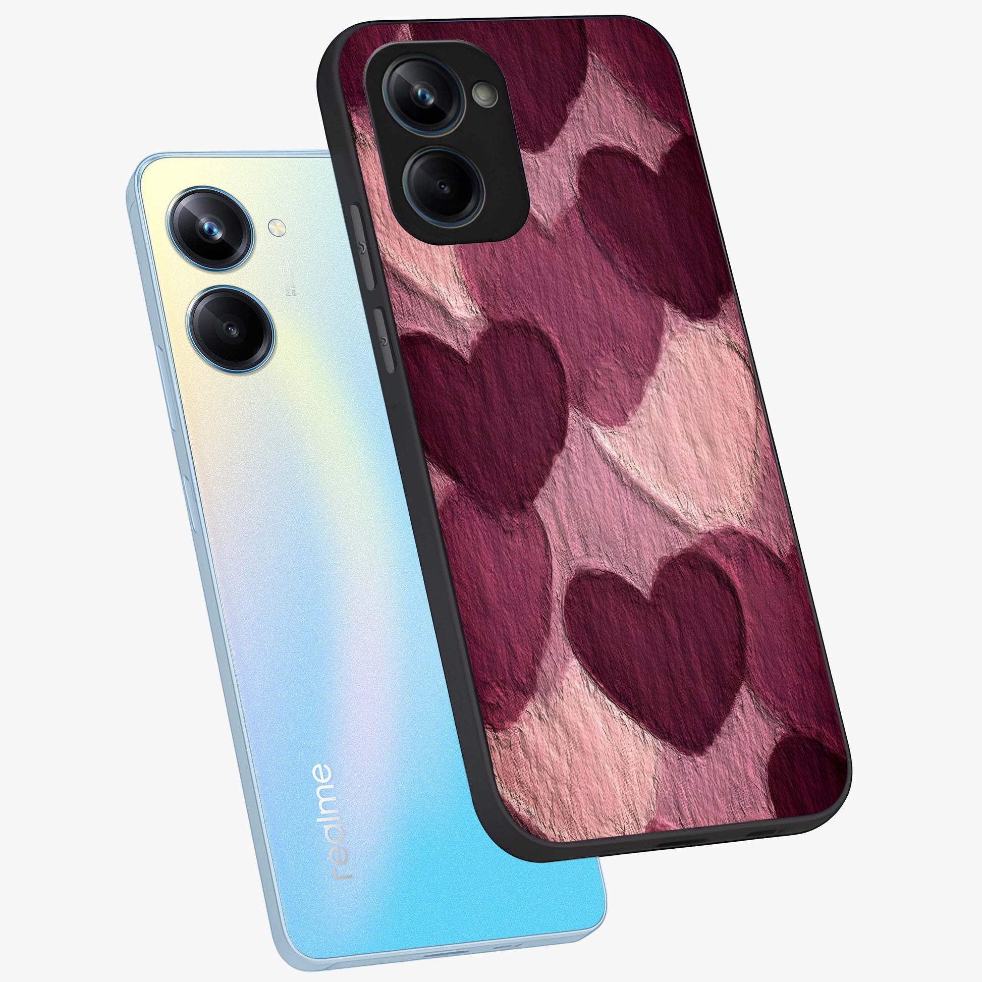 Layered Paper Hearts Glass Case displayed in angled mockup highlighting creative paper craft heart design with romantic aesthetic.
