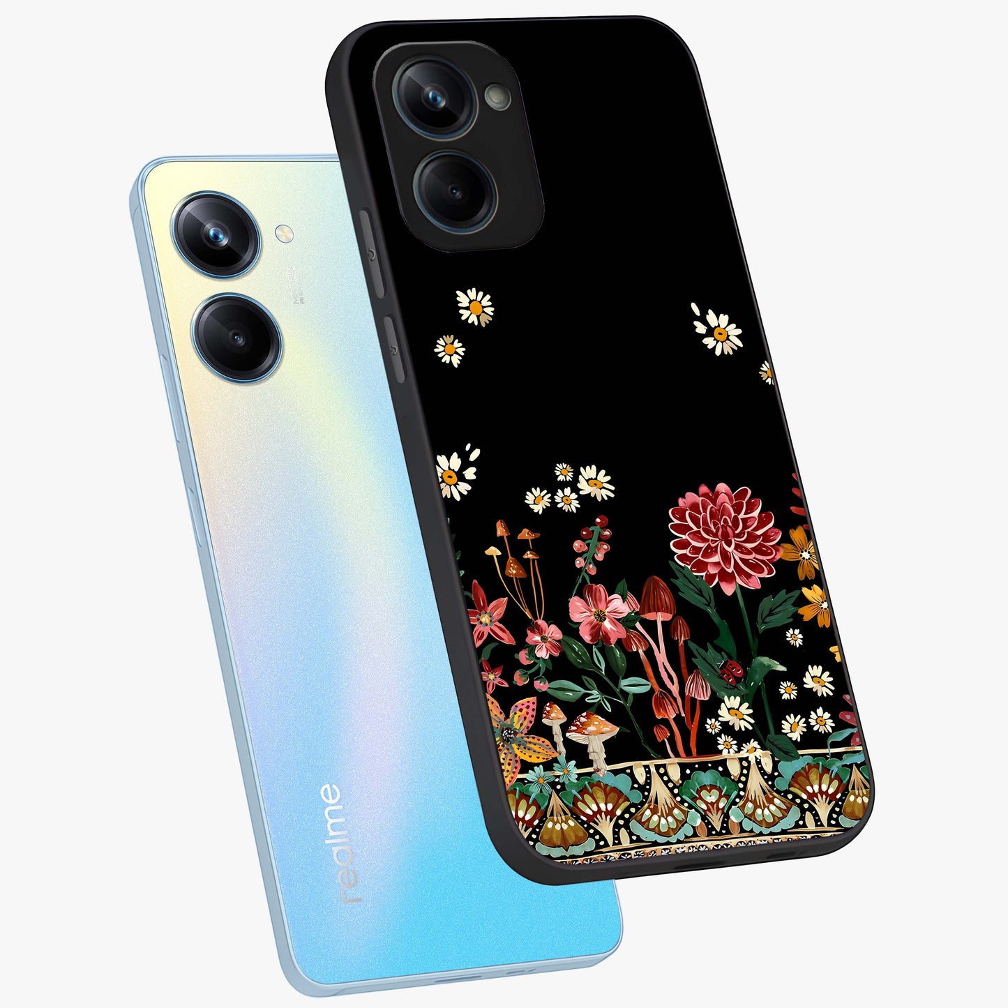 Midnight Bloom Pattern Glass Case displayed in angled mockup highlighting elegant flower design with midnight aesthetic style.