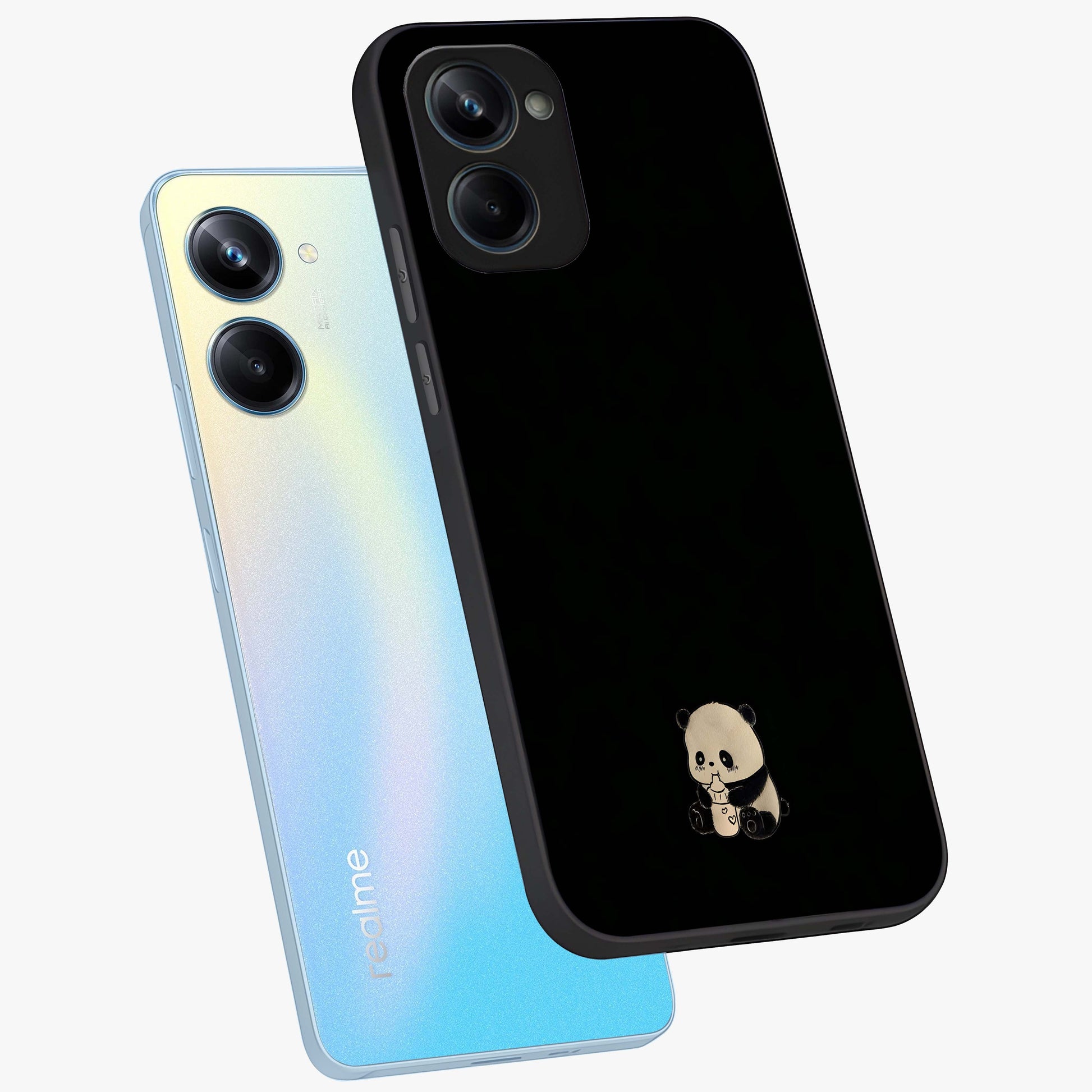 Midnight Panda Love Glass Case displayed in angled mockup highlighting adorable panda illustration with midnight aesthetic.