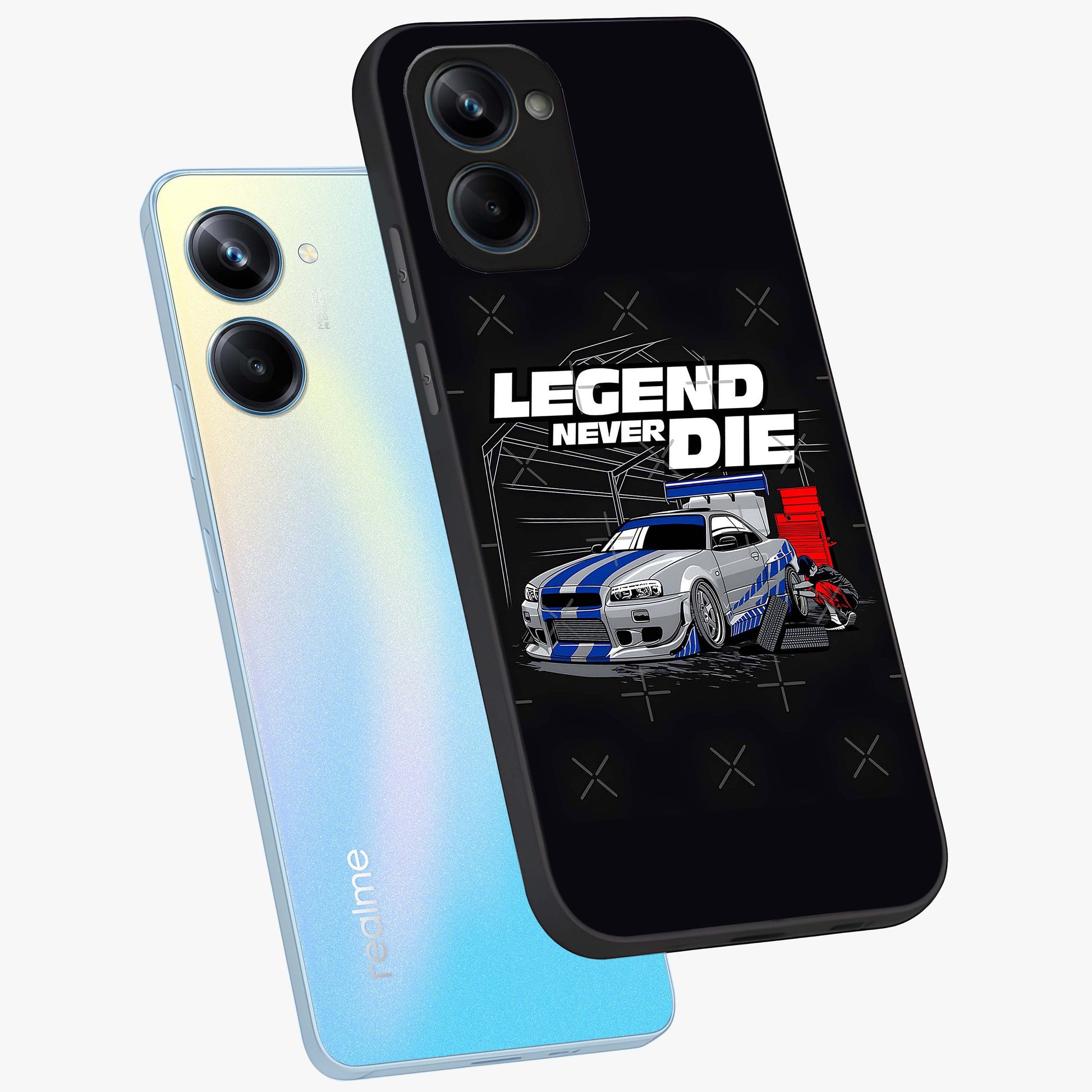Midnight Racing Legacy Glass Case displayed in angled mockup highlighting dynamic automotive design with bold midnight aesthetic.