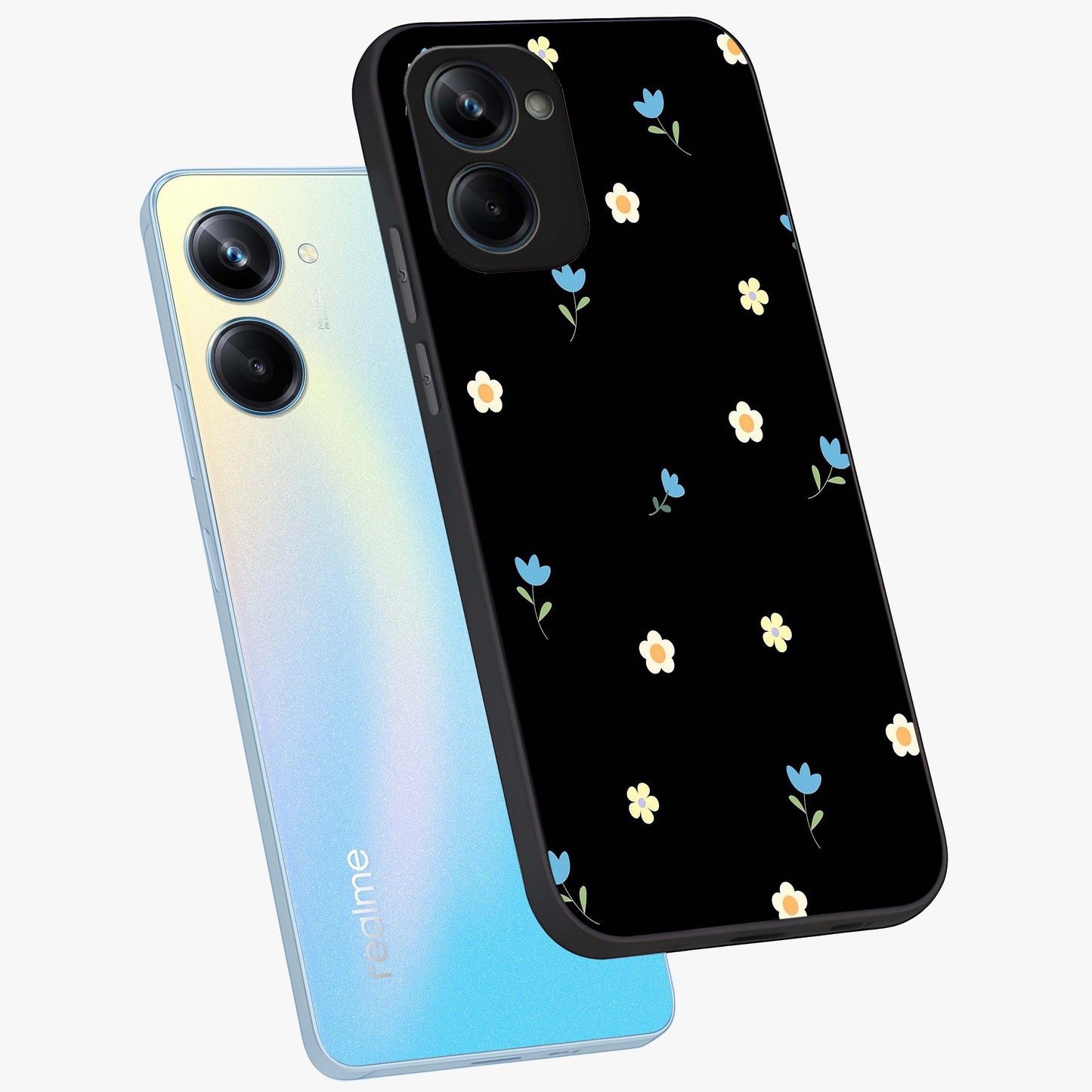 Minimal Petal Whispers Glass Case displayed in angled mockup highlighting delicate petal design with clean minimal aesthetic.