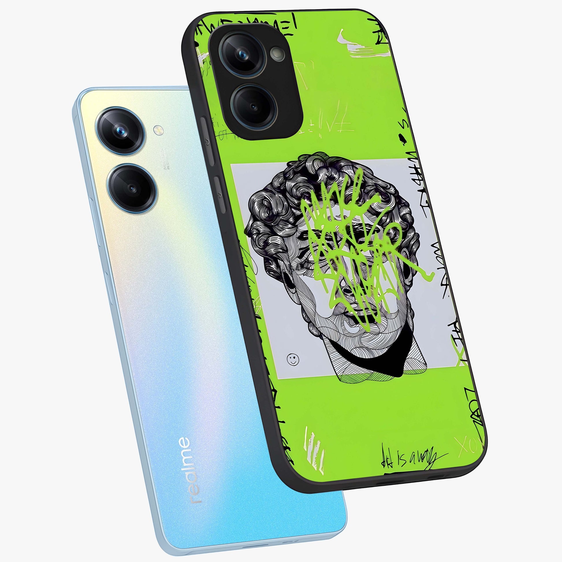 Neo Graffiti Rebellion Glass Case displayed in angled mockup highlighting urban street art design with rebellious aesthetic.