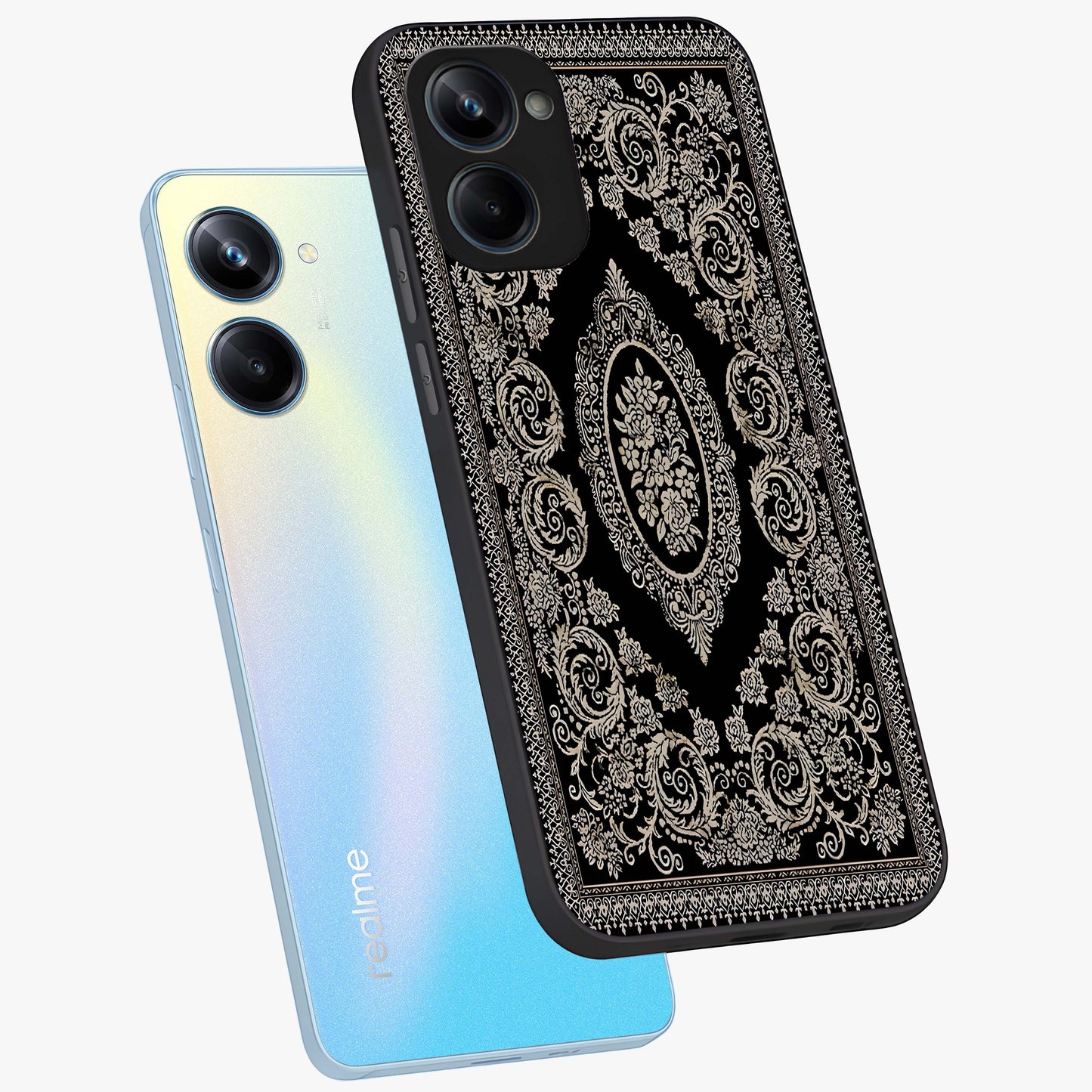 Noir Bloom Elegance Glass Case displayed in angled mockup highlighting refined flower design with stylish noir aesthetic.