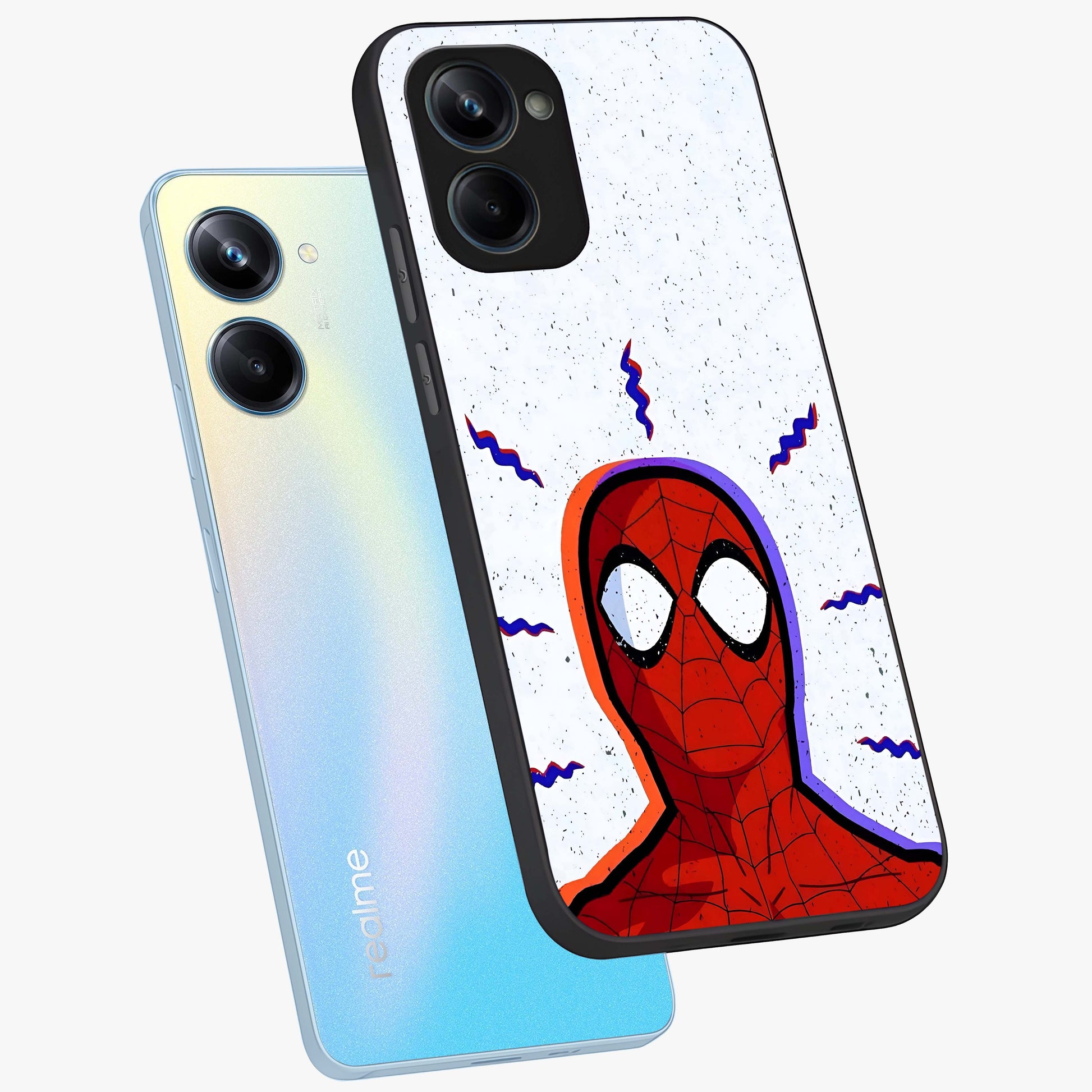 Omg Spiderman Glass Case displayed in angled mockup highlighting dynamic hero illustration with action comic aesthetic.