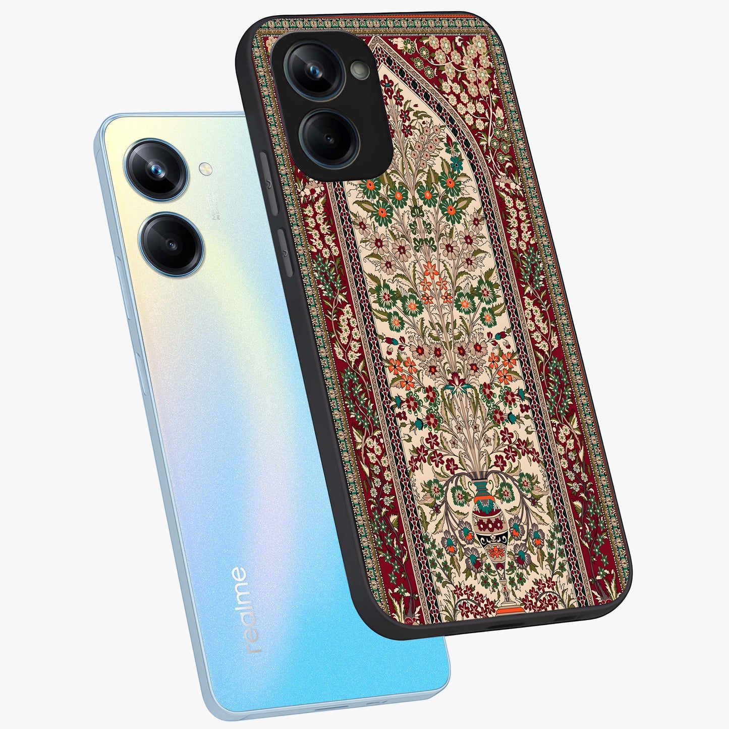 Persian Inspired Glass Case displayed in angled mockup highlighting intricate traditional design with elegant cultural aesthetic.