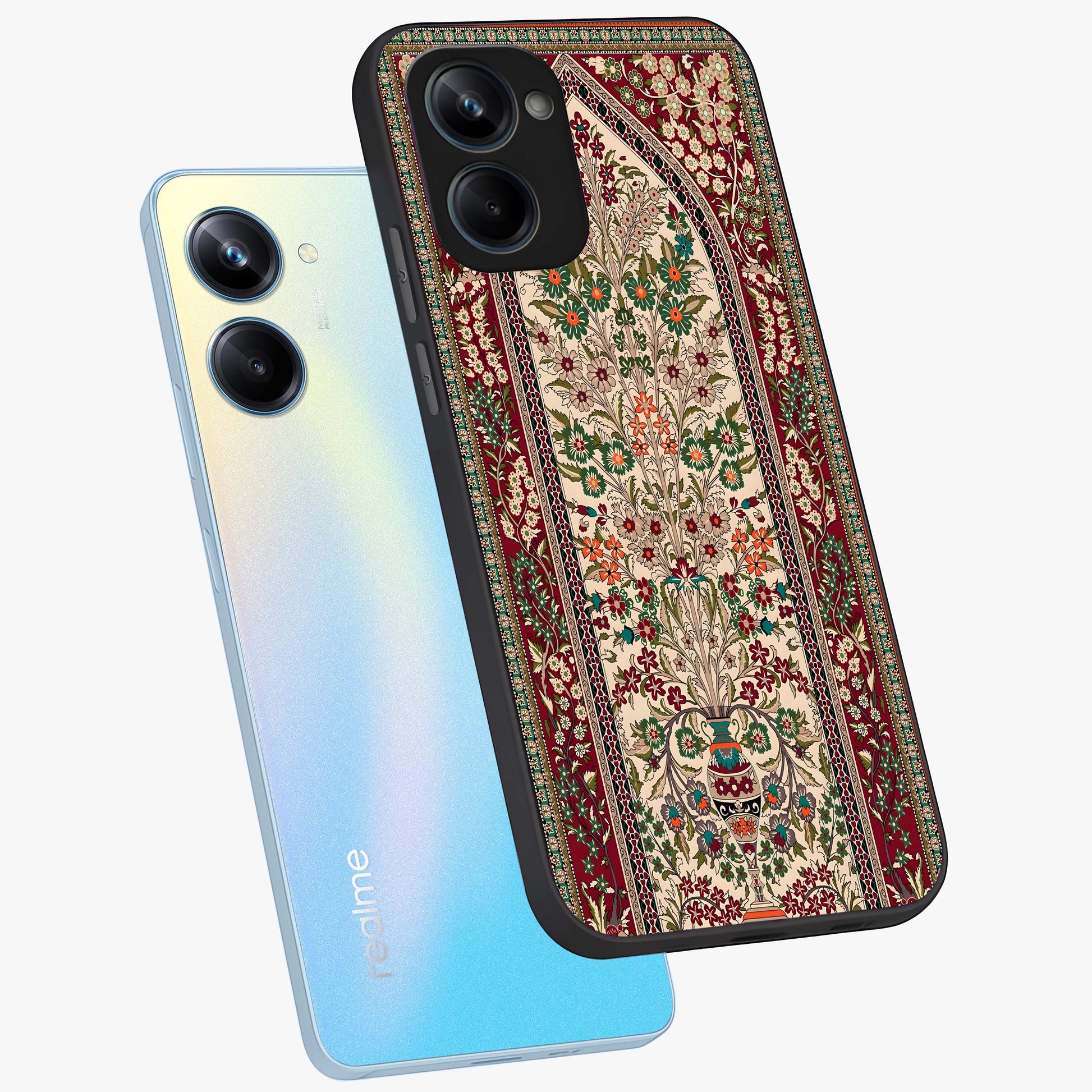 Persian Inspired Glass Case displayed in angled mockup highlighting intricate traditional design with elegant cultural aesthetic.