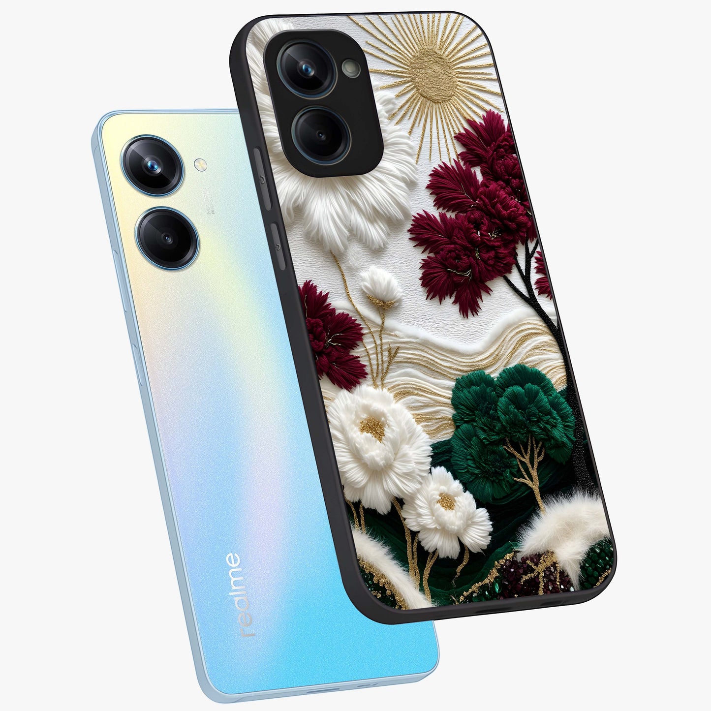 Radiant Bloom Elegance Glass Case displayed in angled mockup highlighting graceful floral design with radiant aesthetic style.