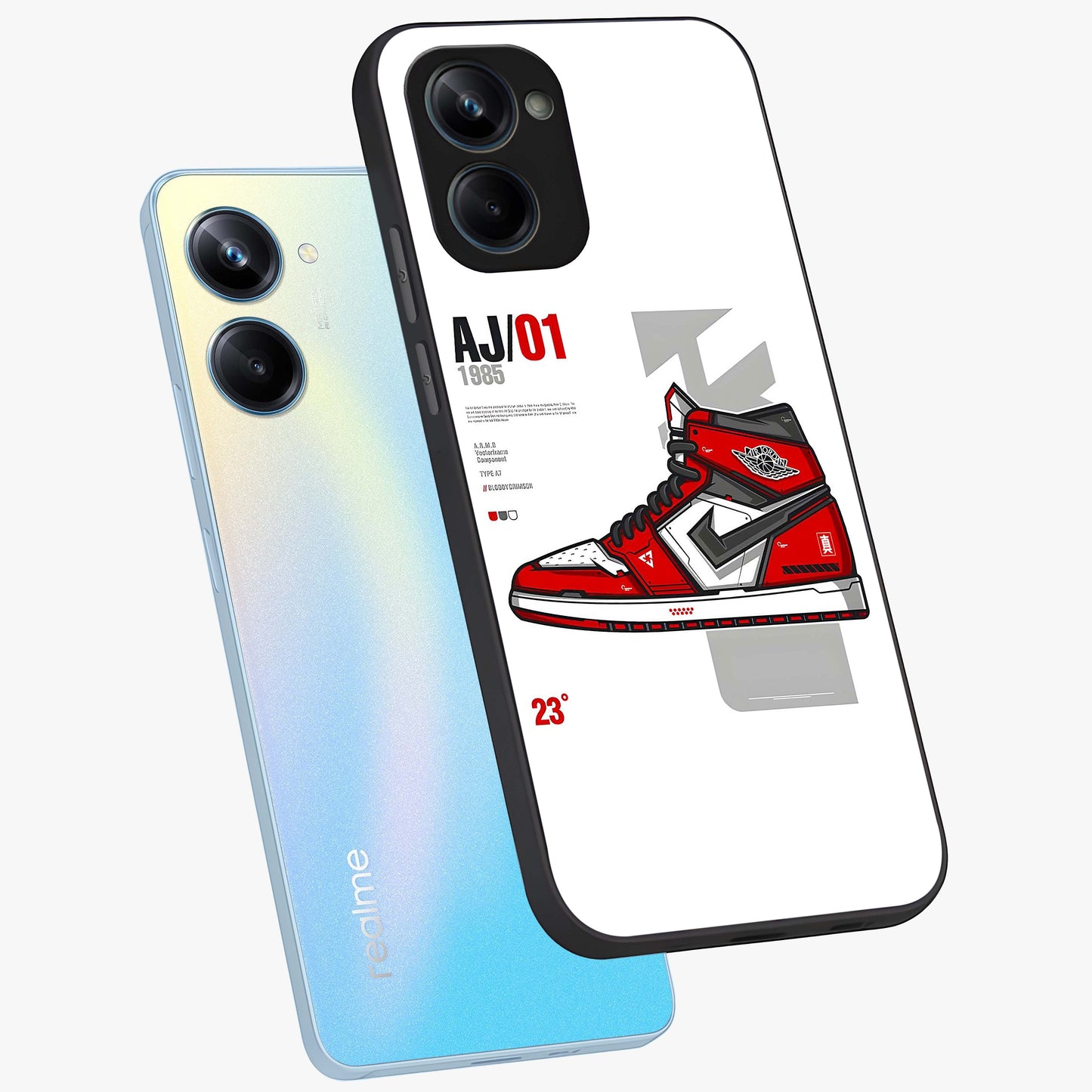 Retro Sneaker Blueprint Glass Case displayed in angled mockup highlighting detailed shoe design with sporty retro aesthetic.