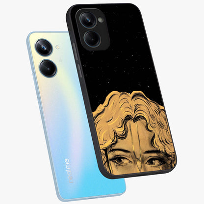 Shri Krishna Art Glass Case displayed in angled mockup highlighting spiritual Krishna illustration with divine aesthetic.