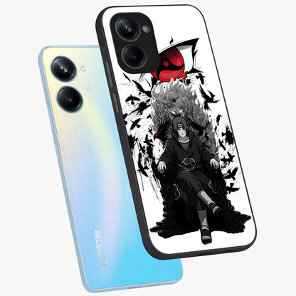 Uchiha Shadow Throne Glass Case displayed in angled mockup highlighting glowing aquatic design with celestial aesthetic.