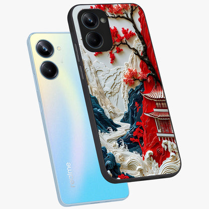 Whispers Of Sakura Waves Glass Case displayed in angled mockup highlighting flowing sakura design with soft floral aesthetic.