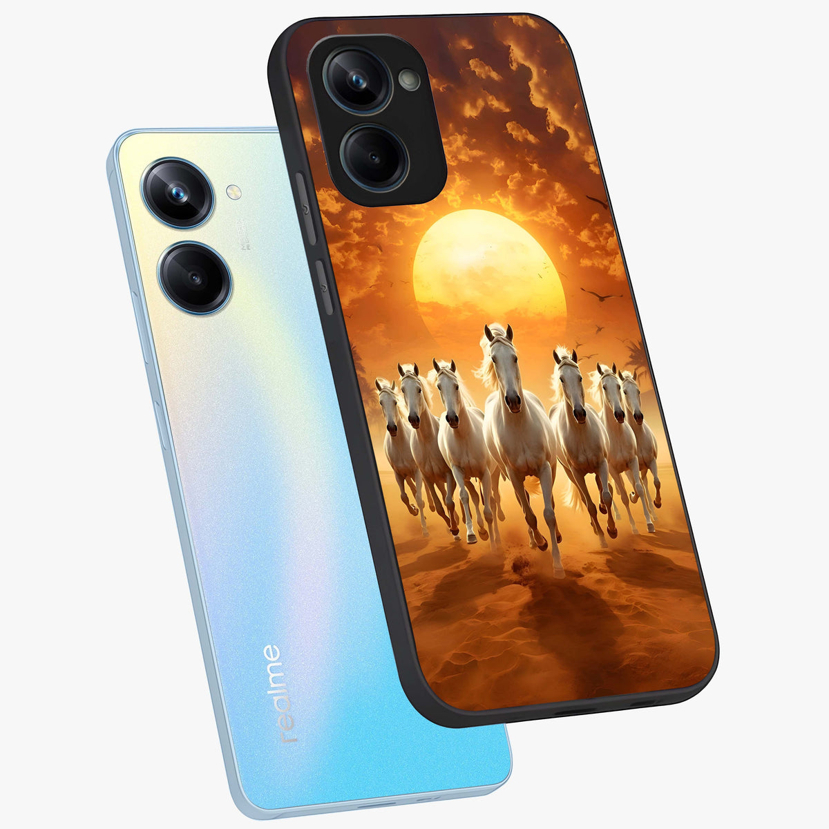 Wild Sunset Majesty Glass Case displayed in angled mockup highlighting vibrant sunset sky design with scenic aesthetic.
