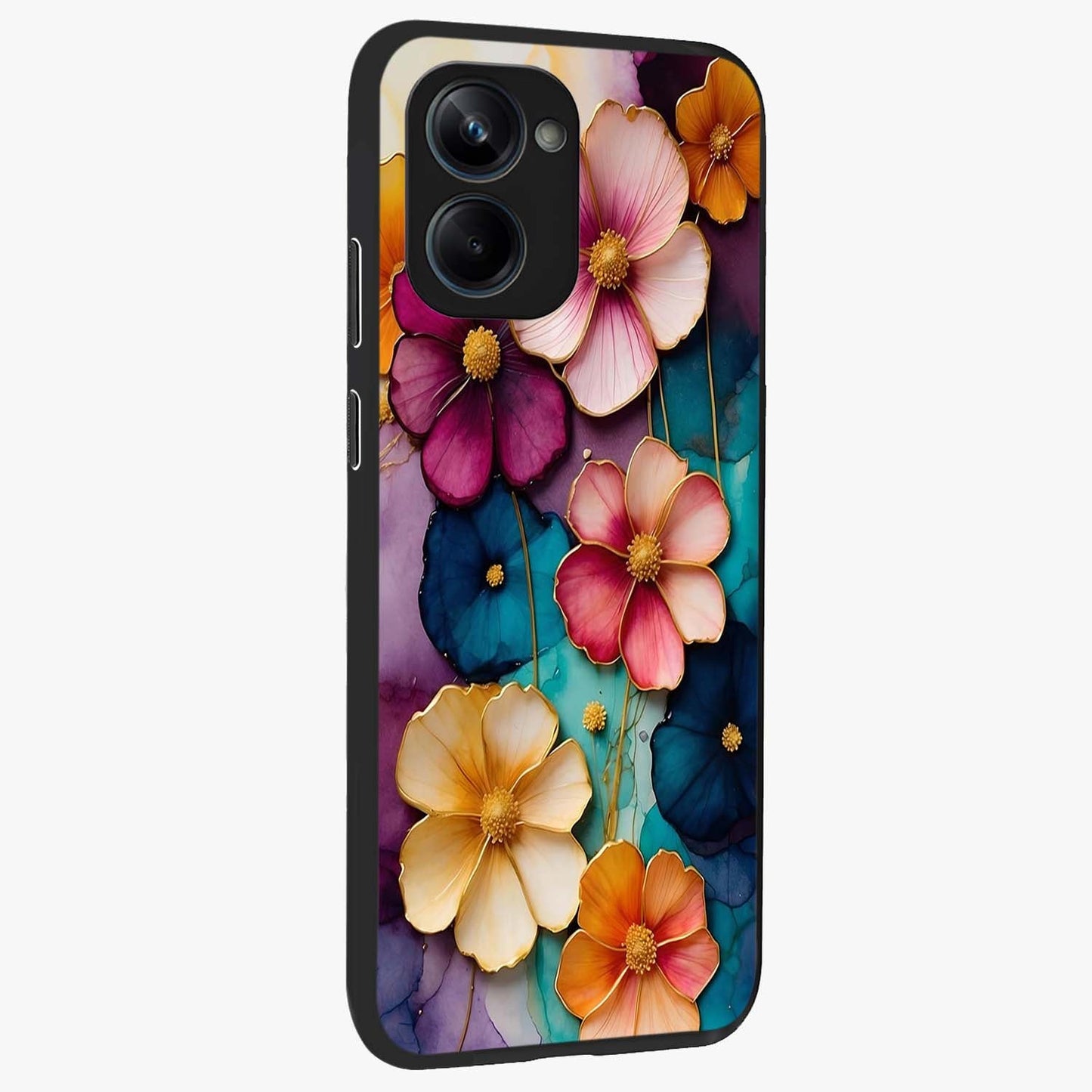 Artlyn Grace Flower Pattern Glass Case upright view showcasing graceful floral artwork with aesthetic botanical style.