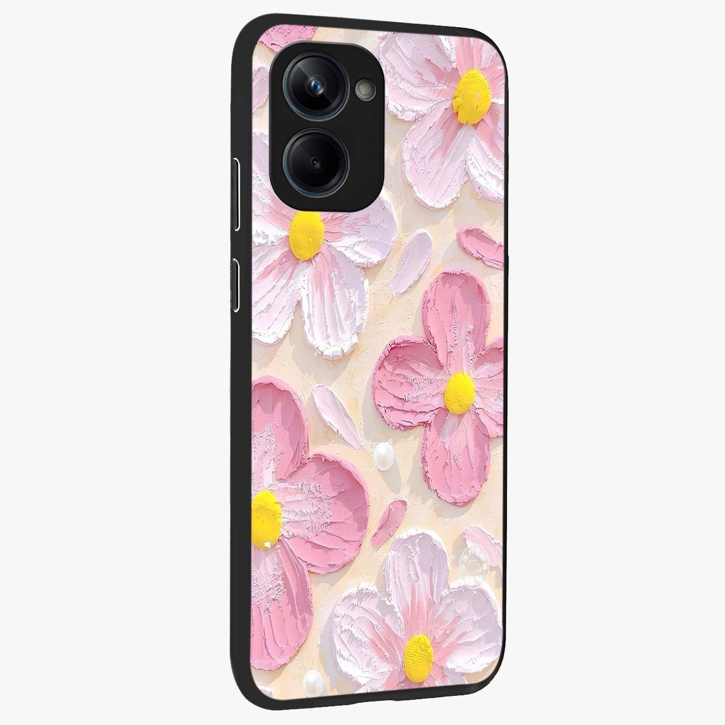 Blush Bloom Texture Glass Case upright view showcasing delicate blush floral texture with modern minimal style.